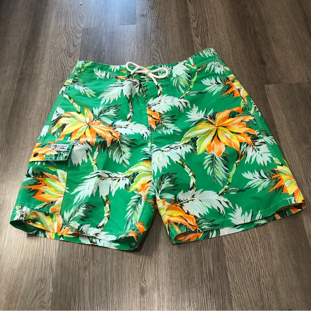 Polo Ralph Lauren Hawaiian Swim Trunks Lined Men’s Large Green Orange Floral‎